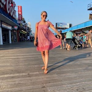 Red gingham tie strap dress